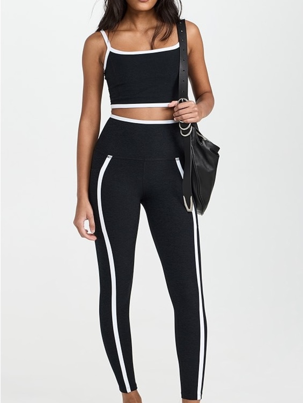 Beyond Yoga Black Leggings with White Contrast Piping